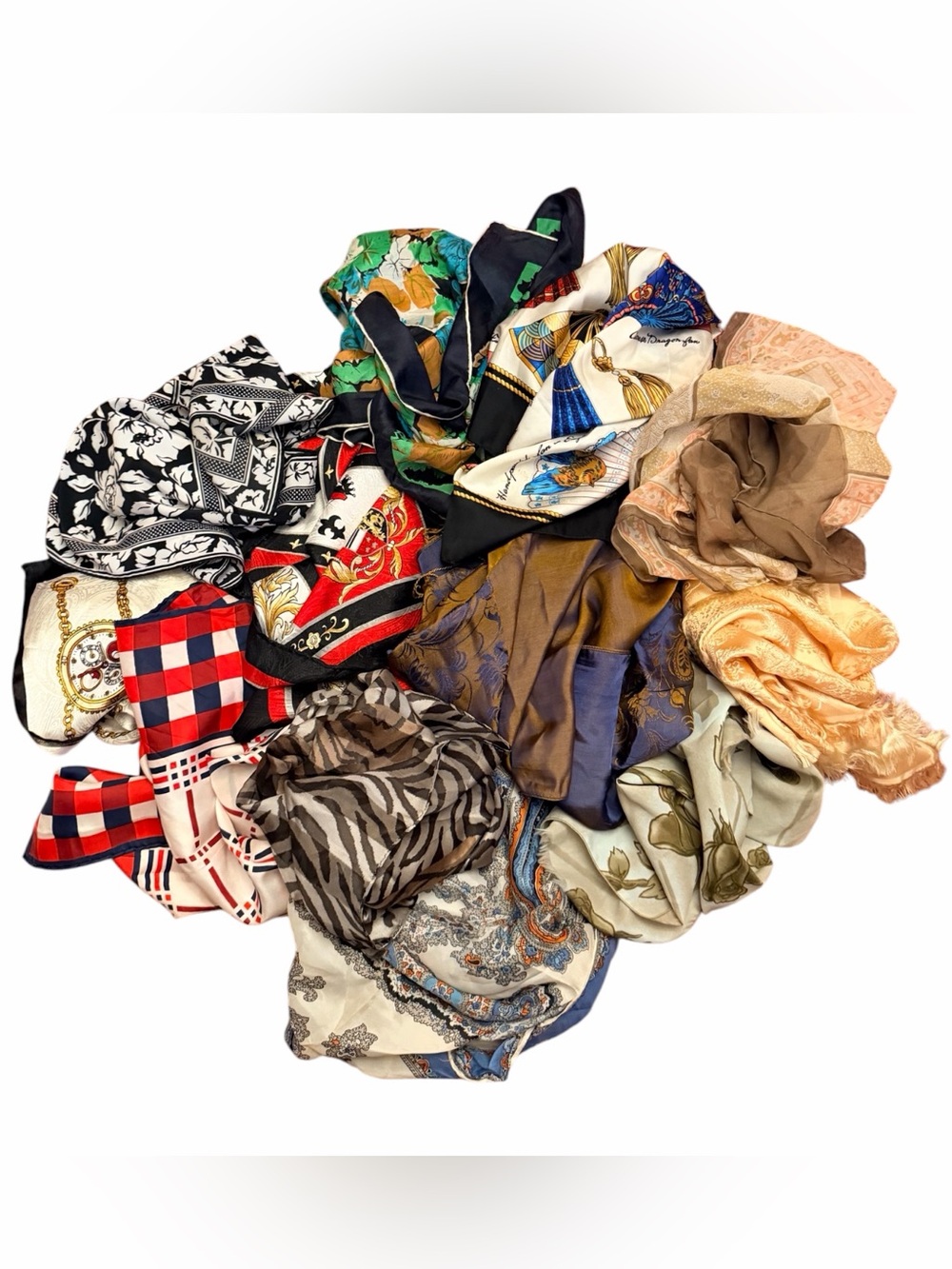 Bundle of 12 Vintage Scarves- Silk, Polyester, Cotton etc.